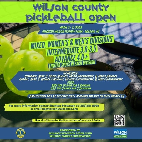 pickleball open April 2 and 3